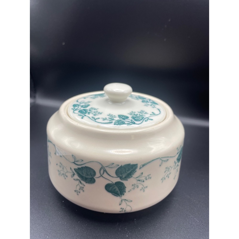Vintage Mayer Pembroke Bowl Teal Green Ivy Floral Pattern with Lid READ